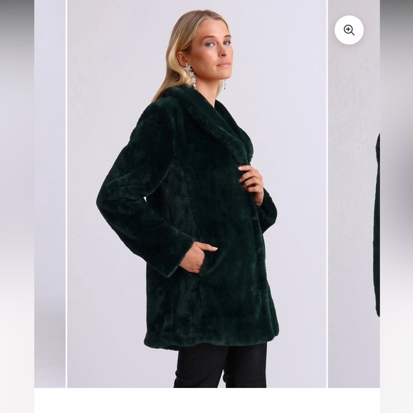 Avec Les Filles Faux Fur Emerald Green Shawl Collar Coat - Picture 4 of 11